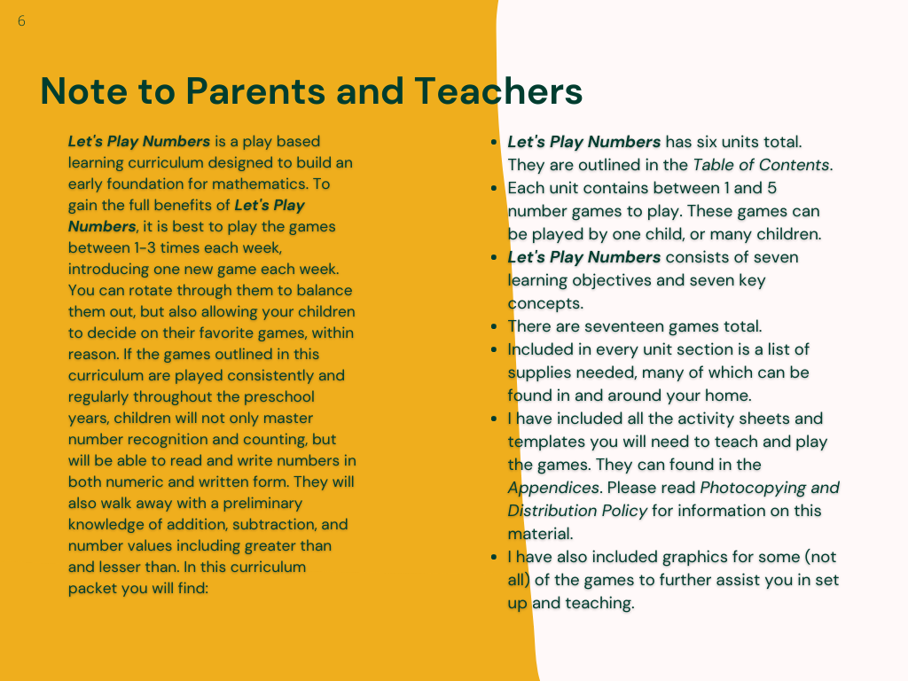 Let's Play Numbers is a play based learning curriculum designed to build an early foundation for mathematics. It is packed full of math engaging math activities for preschoolers.
